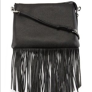 REBECCA MINKOFF Black Jon leather fringe crossbody